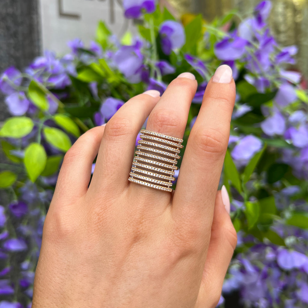 White Zirconia Sterling Silver and 18ct Gold Plated Rufina Grande Ring | Size N | Sif Jakobs