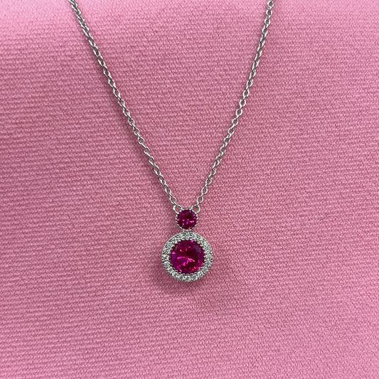 Sterling Silver Clear and Pink Cubic Zirconia Necklace