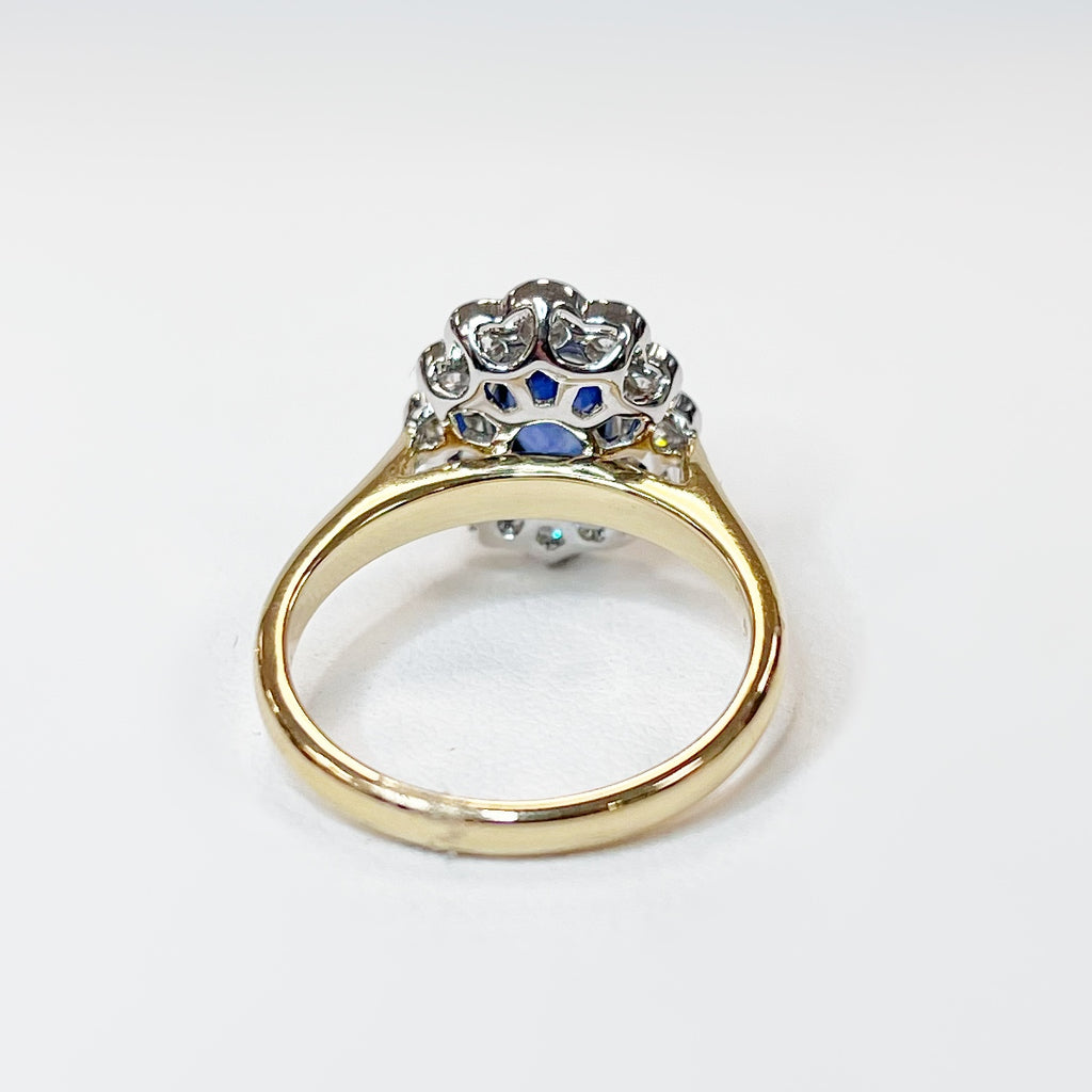 Ceylon Sapphire and Diamond 18ct Yellow Gold Cluster Ring | Size M ½