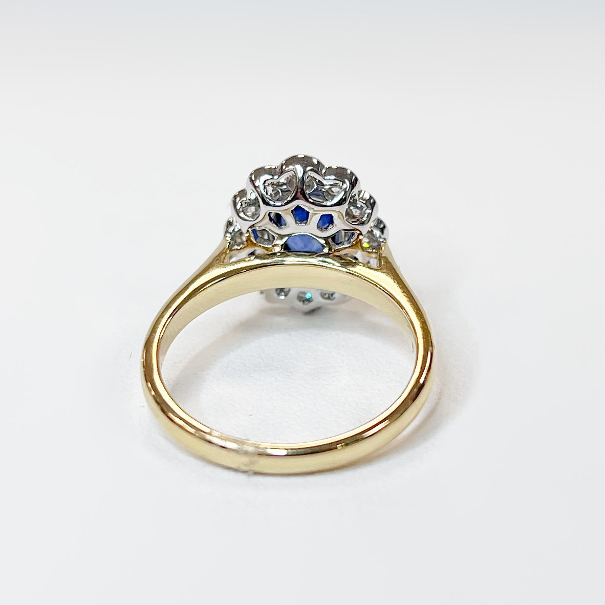 Ceylon Sapphire and Diamond 18ct Yellow Gold Cluster Ring | Size M ½