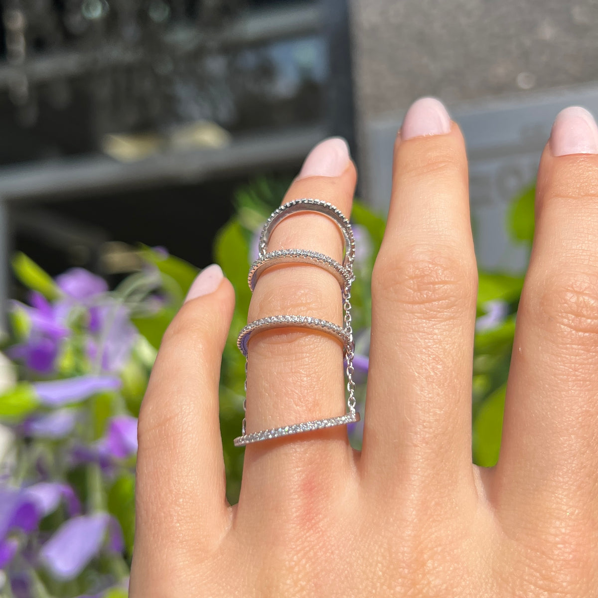 White Zirconia Sterling Silver Full Finger Ring | Sif Jakobs