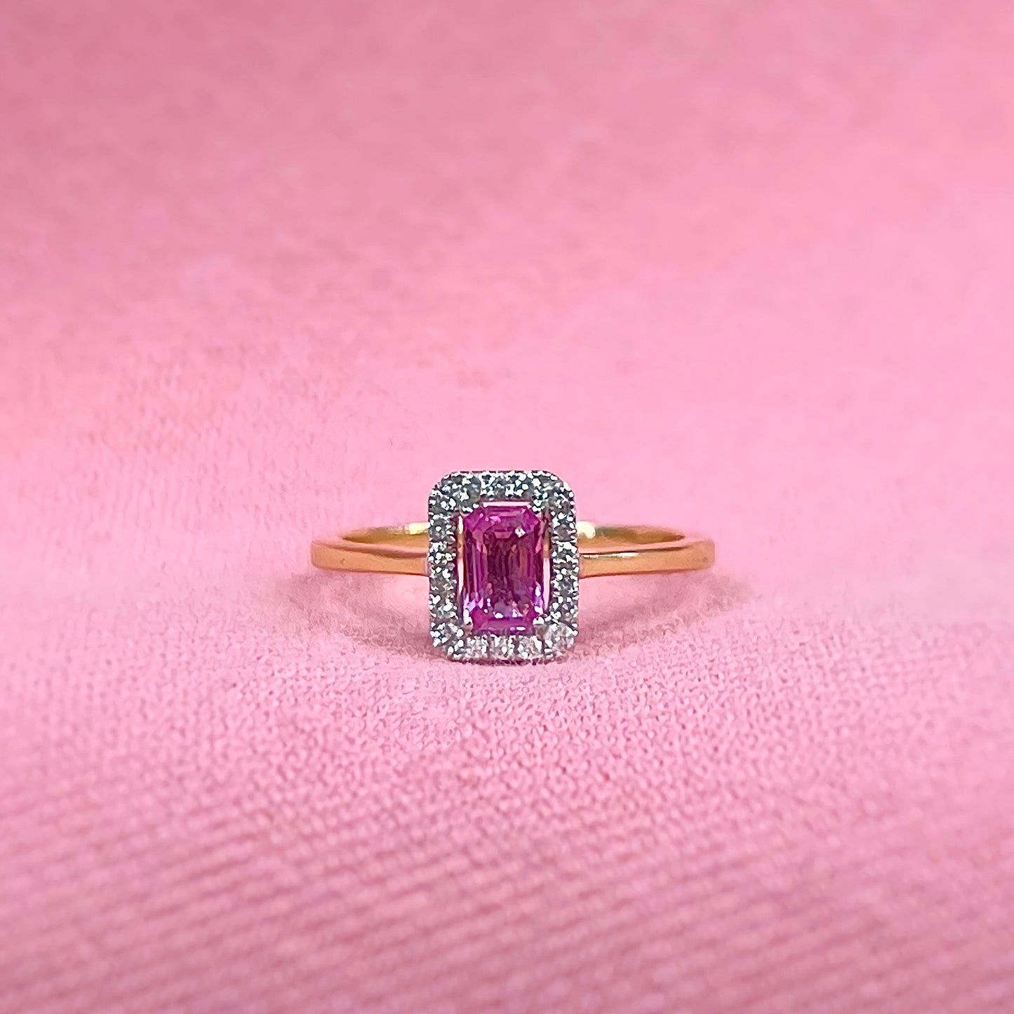 Sweet 18ct Yellow Gold Pink Sapphire and Diamond Ring - SIZE N1/2