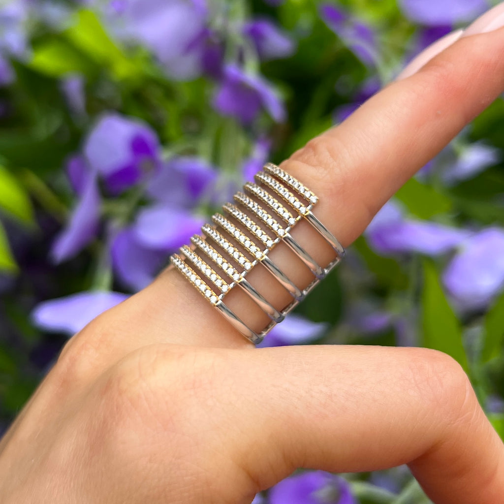 White Zirconia Sterling Silver and 18ct Gold Plated Rufina Grande Ring | Size N | Sif Jakobs