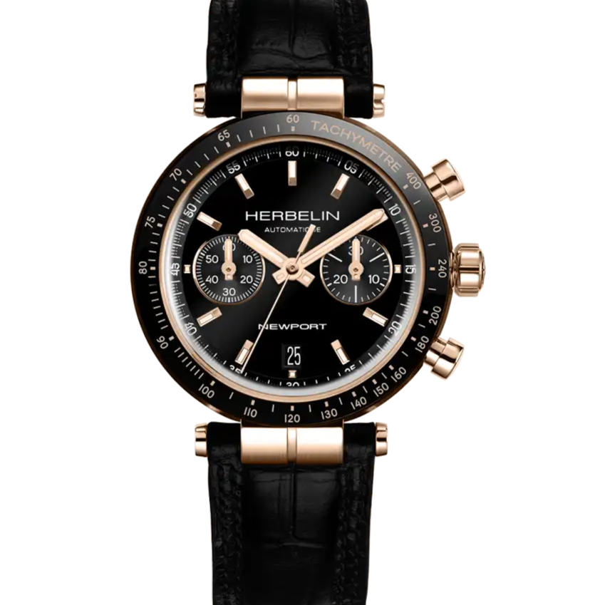 Herbelin Newport Heritage Chronograph Limited Edition (42mm) Black Dial / Black Leather Strap Gent's Watch