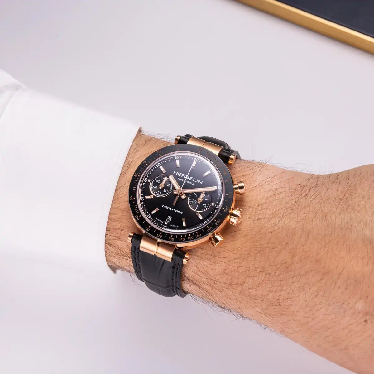 Herbelin Newport Heritage Chronograph Limited Edition (42mm) Black Dial / Black Leather Strap Gent's Watch