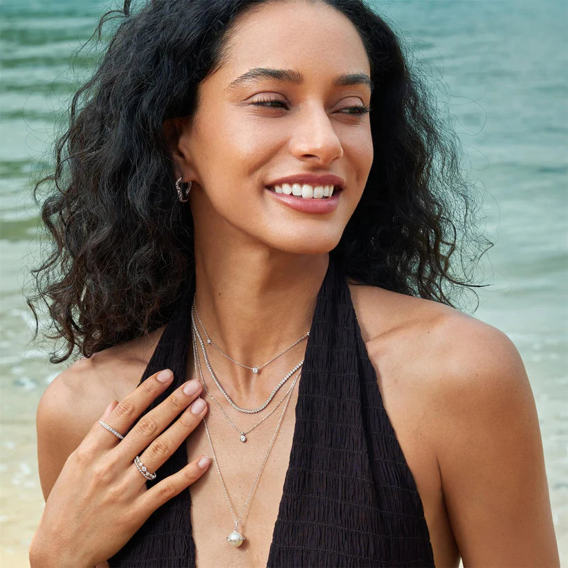Shell Pearl Silver Halo Evil-Eye Necklace | Ania Haie