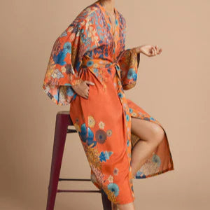 Powder Trailing Wisteria Kimono Gown - Terracotta