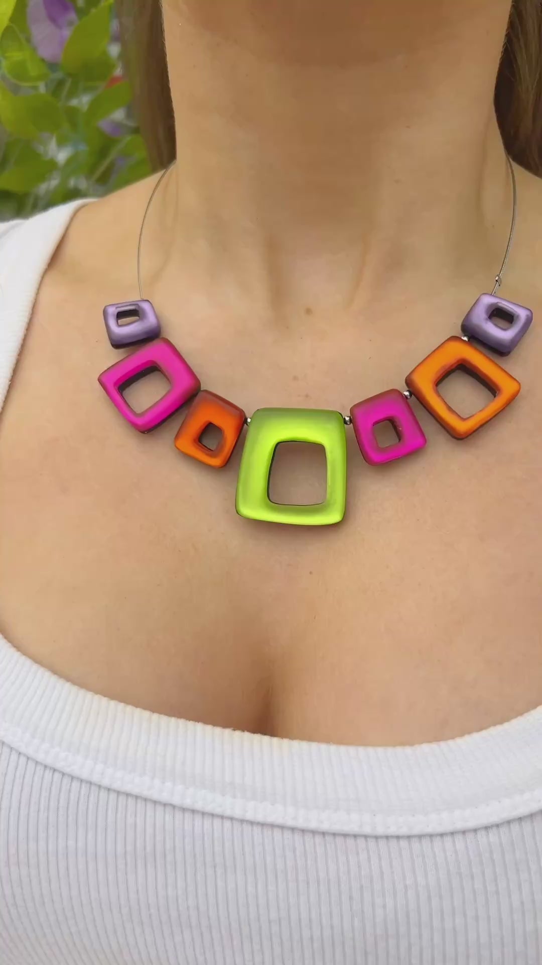 Sherbet Pink, Purple, Green & Orange Hollow Squares Necklace | Watch This Space