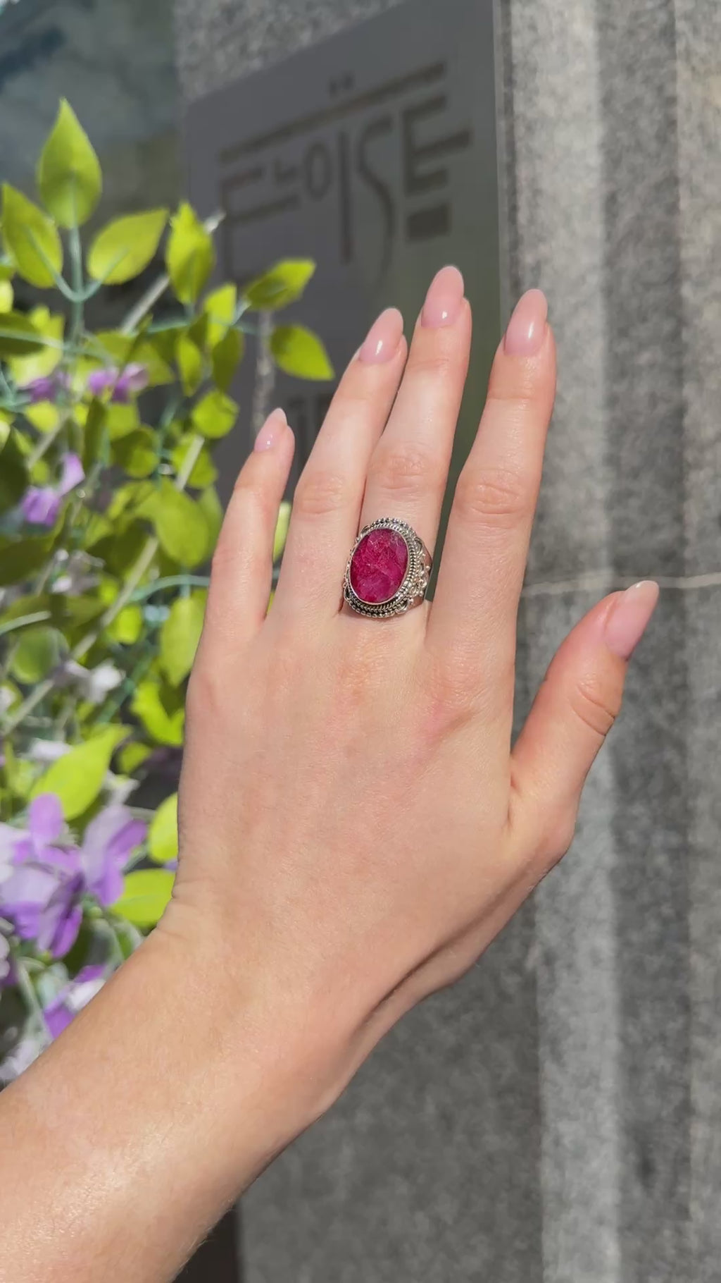 Pear Cut Ruby Sterling Silver Boho Chunky Ring | Size O