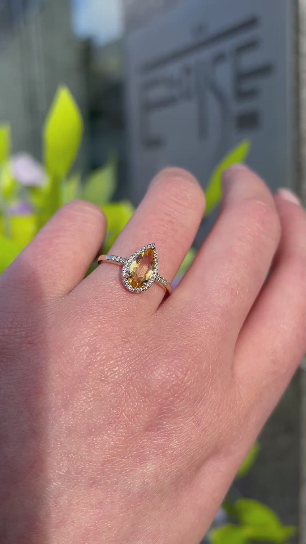 'The Belle' Citrine and Diamond 9ct Yellow Gold Pear Halo Ring | Size N