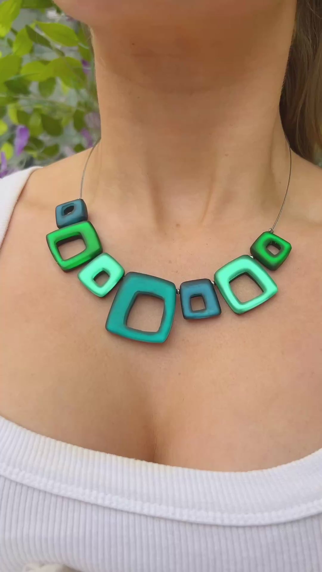 Green & Blue Hollow Squares Necklace | Watch This Space