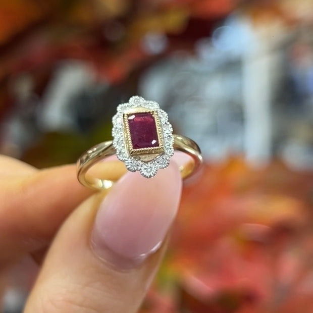 'The Snow' Ruby and Diamond 9ct Yellow Gold Ring | Size N ½
