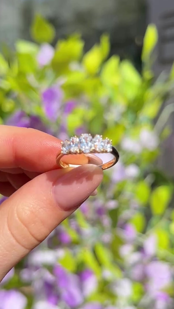 Oval Cut Five Stone Cubic Zirconia 9ct Yellow Gold Ring | Size M ½