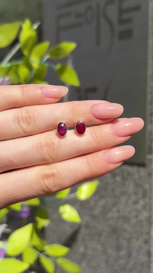 Oval Cut Ruby Sterling Silver Stud Earrings