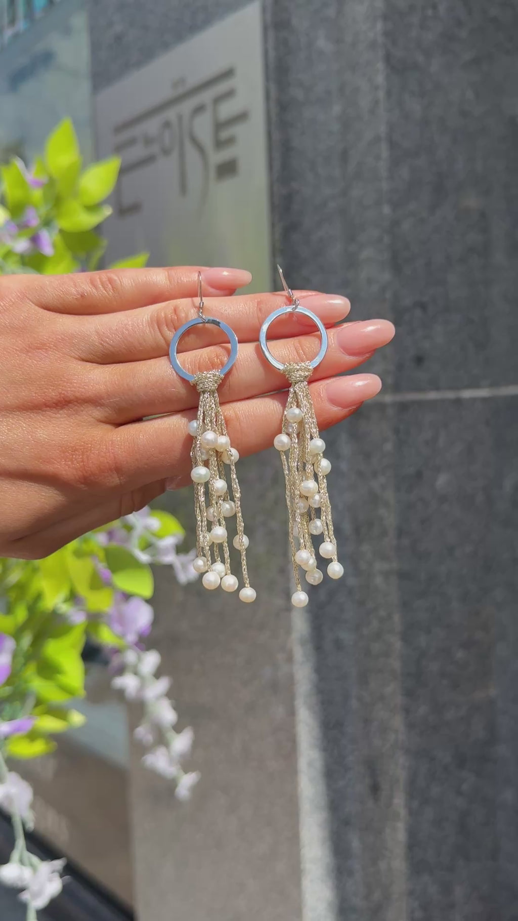 Gold Thread Freshwater Pearl Sterling Silver Tassel Drop Earrings