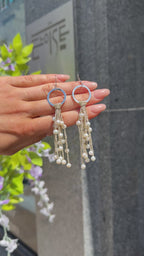 Gold Thread Freshwater Pearl Sterling Silver Tassel Drop Earrings
