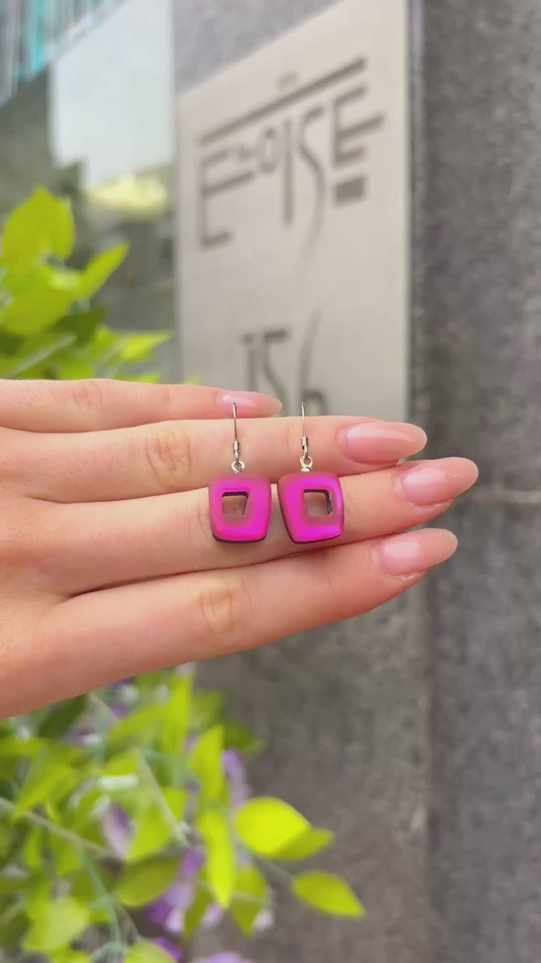 Pink Hollow Squares Drop Earrings | Watch This Space