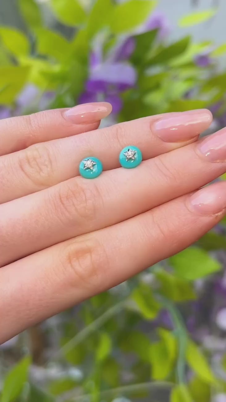 Dainty Turquoise & Diamond 9ct Gold Stud Earrings