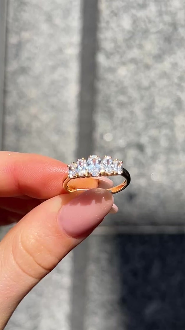 Oval Cut Five Stone Cubic Zirconia 9ct Yellow Gold Ring | Size M ½