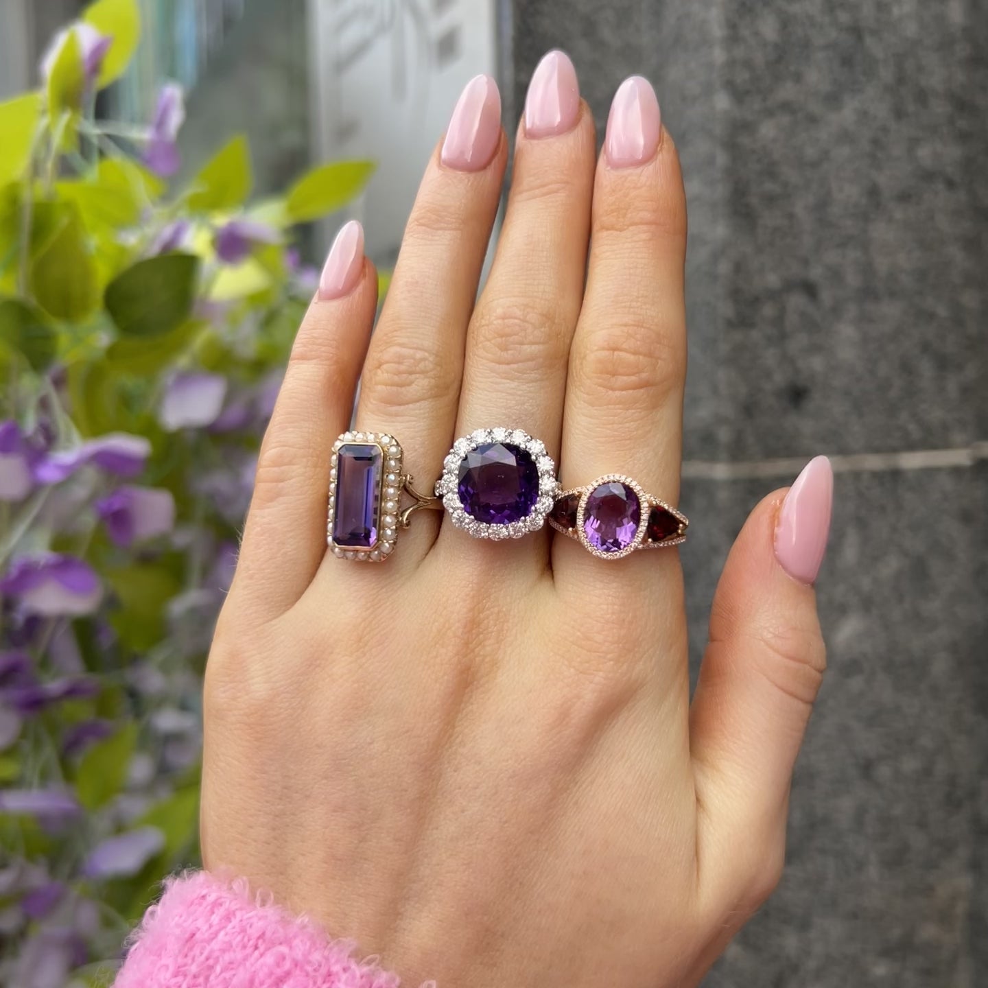 Amethyst & Pearl 9ct Yellow Gold Ring | Size N