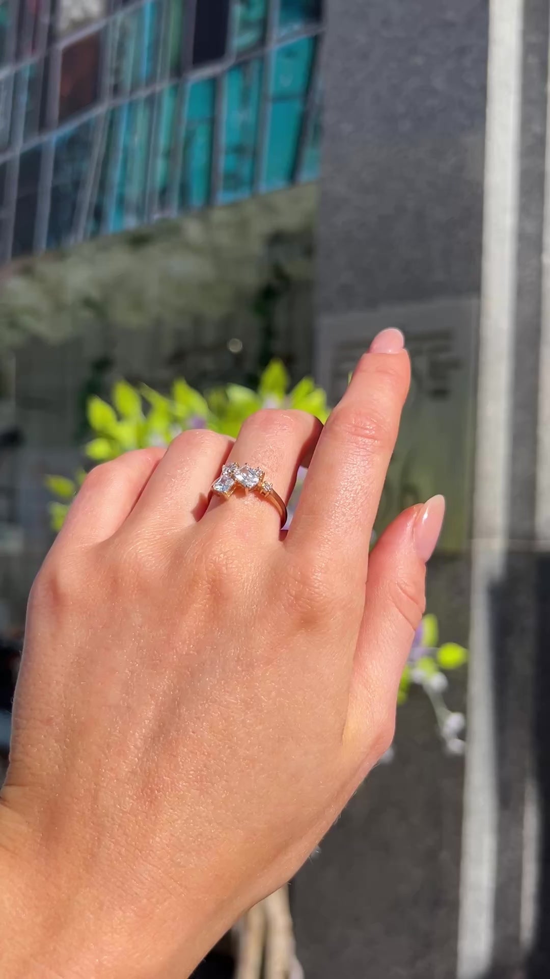 Asymmetric Cluster Cubic Zirconia 9ct Yellow Gold Ring | Size N