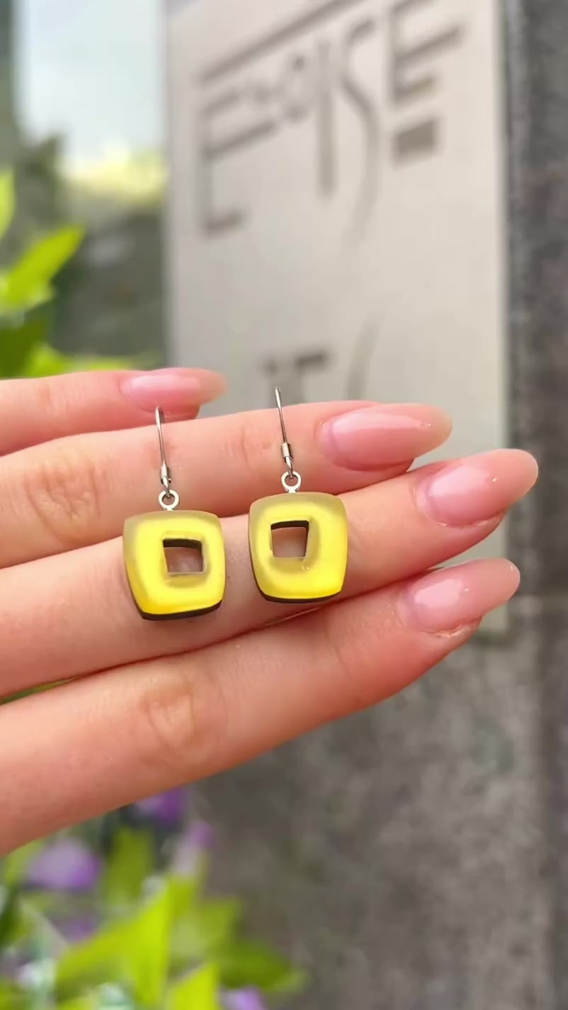 Yellow Hollow Squares Drop Earrings | Watch This Space