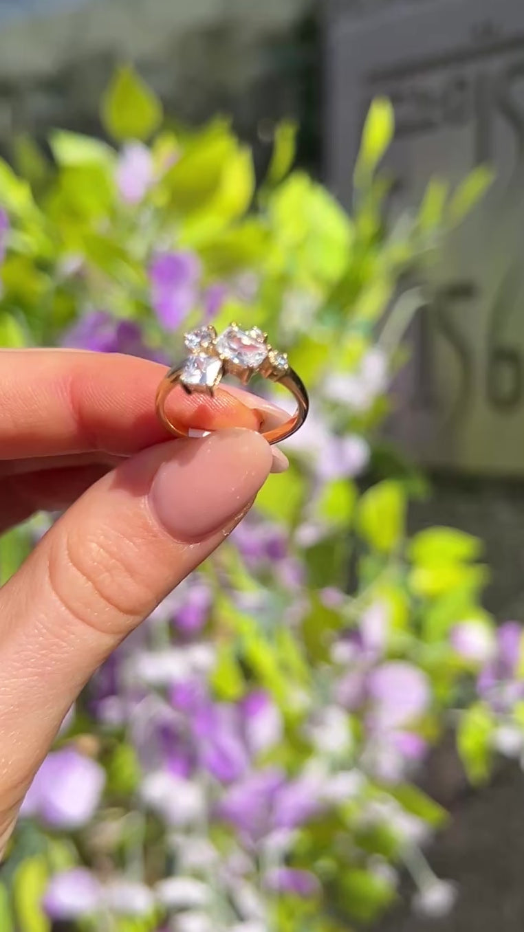 Asymmetric Cluster Cubic Zirconia 9ct Yellow Gold Ring | Size N
