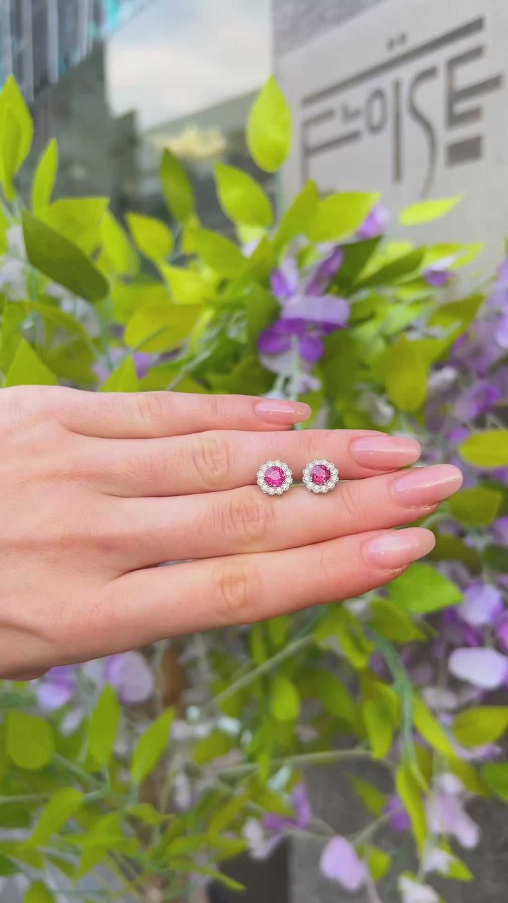 Ruby and Diamond 18ct White Gold Halo Stud Earrings