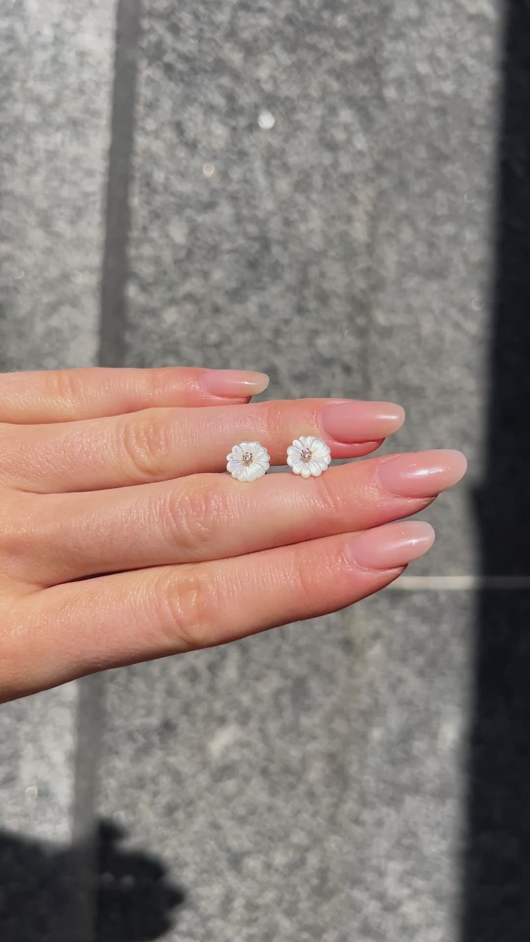 Mother of Pearl & Cubic Zirconia 9ct Gold Plated Flower Stud Earrings
