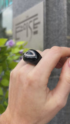 Onyx & Cubic Zirconia Sterling Silver Chunky Design Ring | Size Q