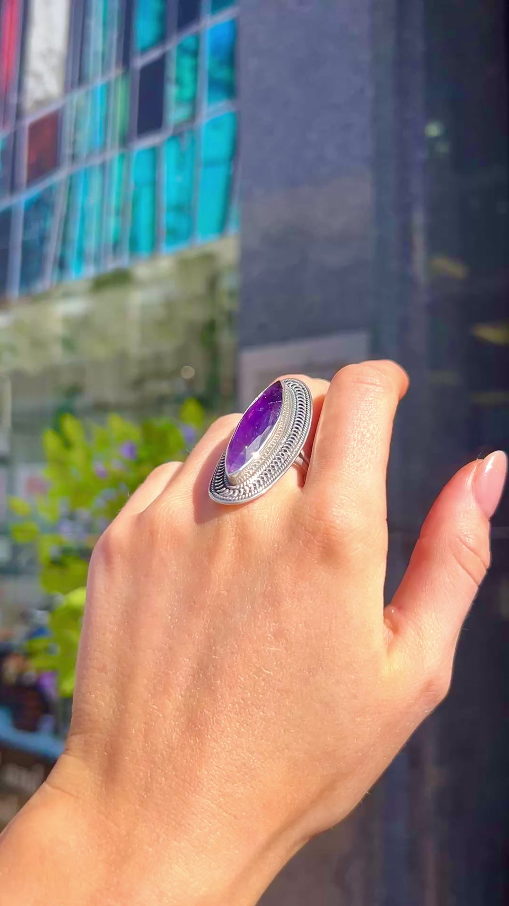 Boho Inspired Amethyst Sterling Silver Chunky Ring | Size R