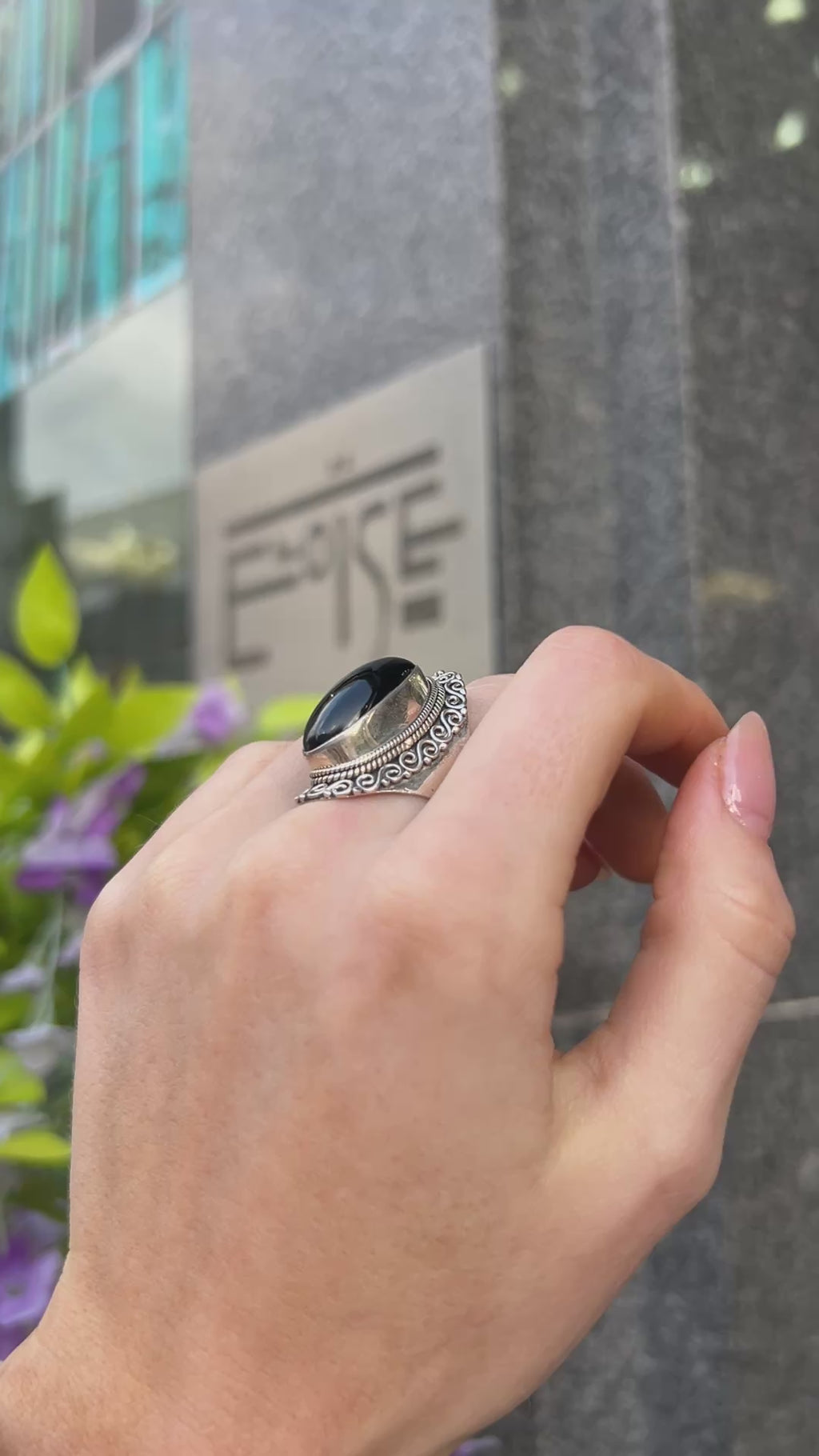 Onyx Sterling Silver Bohemian Ring | Size O