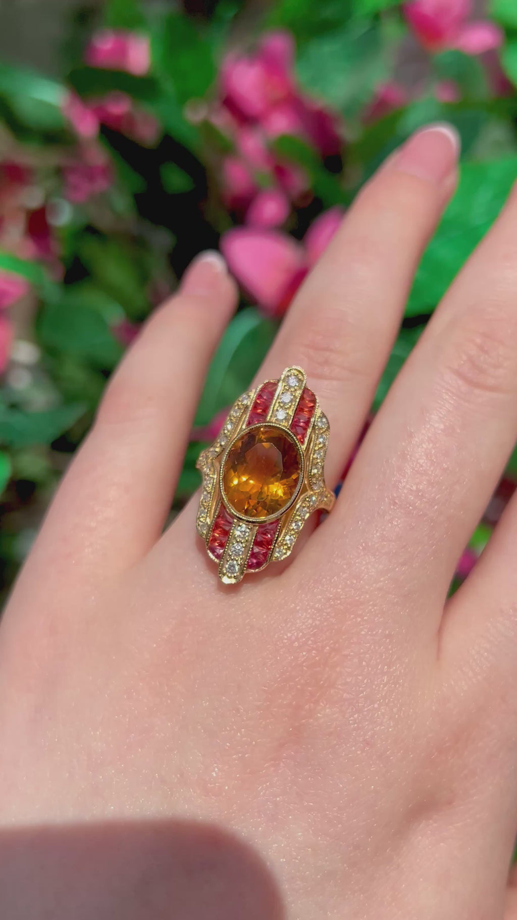 'The Soleil' Citrine, Orange Sapphire and Diamond 18ct Yellow Gold Cocktail Ring | Size M ½