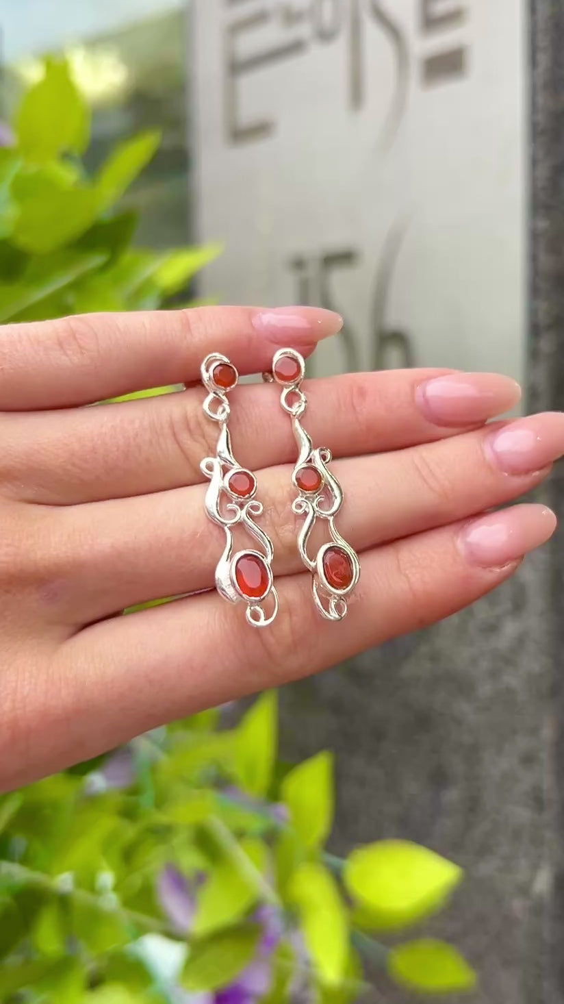 Carnelian Intricate Sterling Silver Drop Earrings