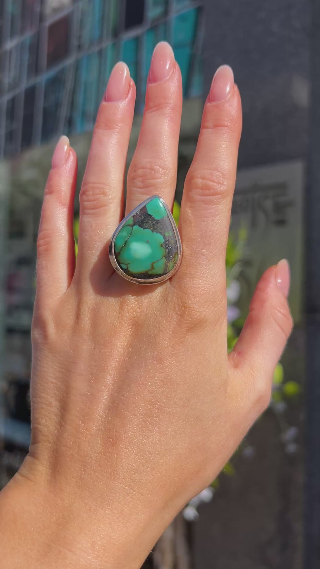 Pear Cut Green Turquoise Sterling Silver Ring | Size O