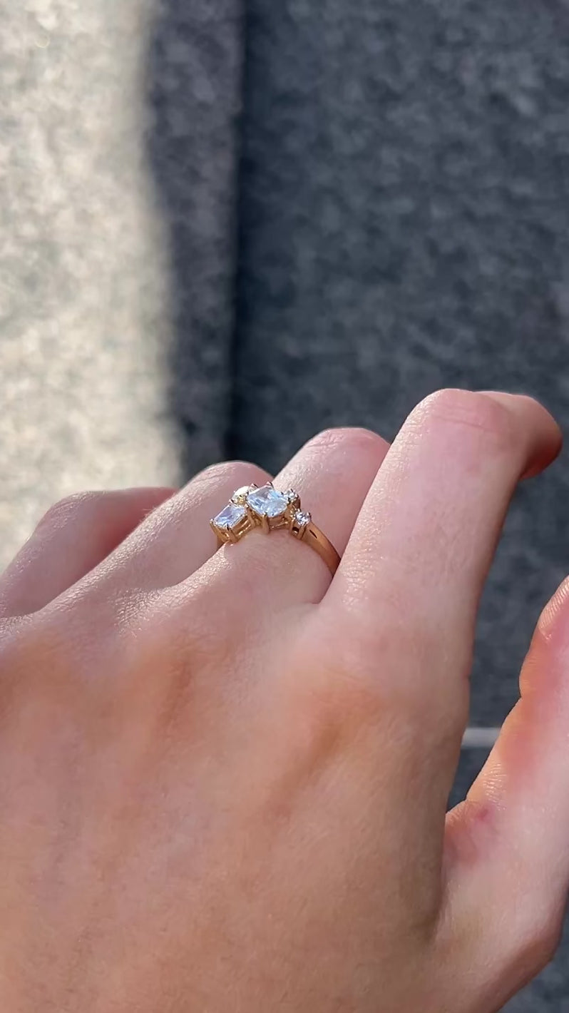 Asymmetric Cluster Cubic Zirconia 9ct Yellow Gold Ring | Size N
