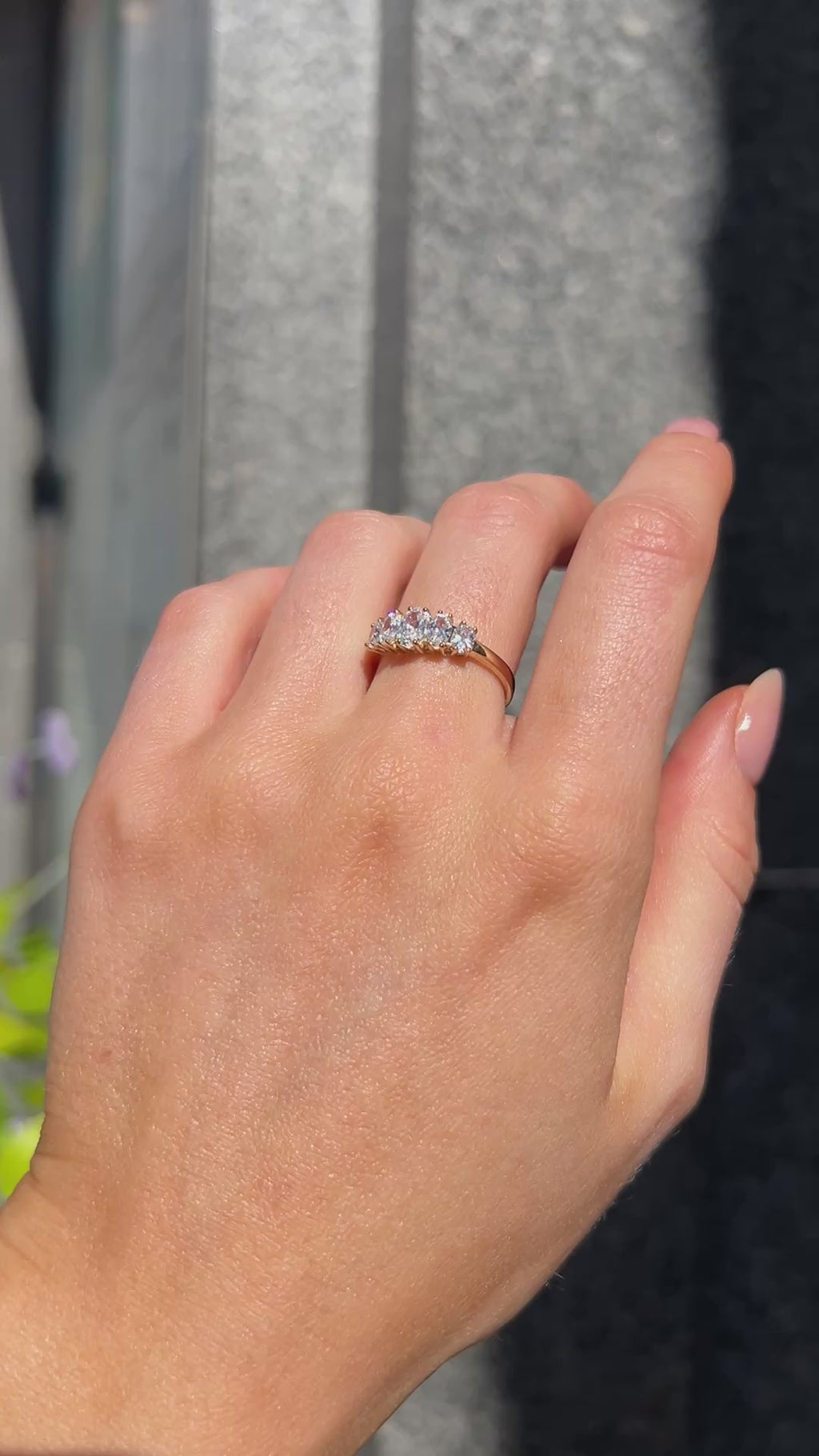 Oval Cut Five Stone Cubic Zirconia 9ct Yellow Gold Ring | Size M ½