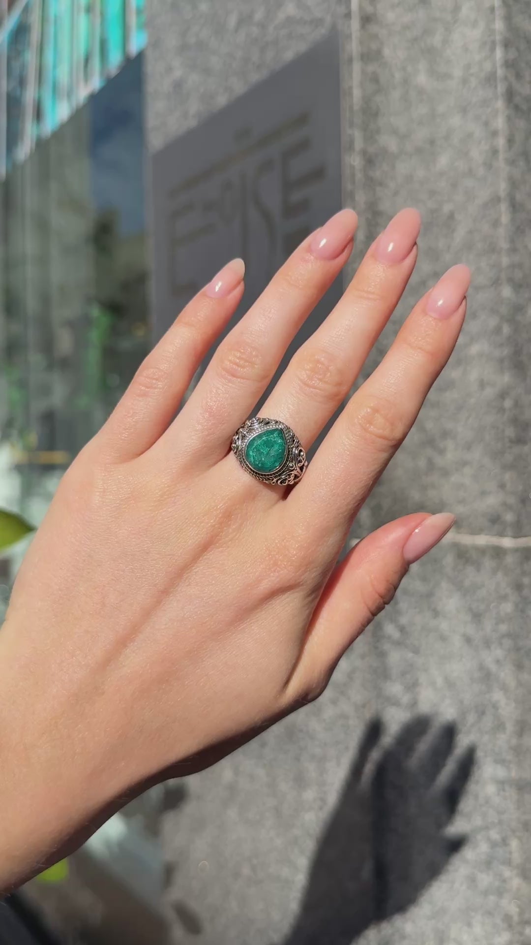 Emerald Sterling Silver Boho Ring