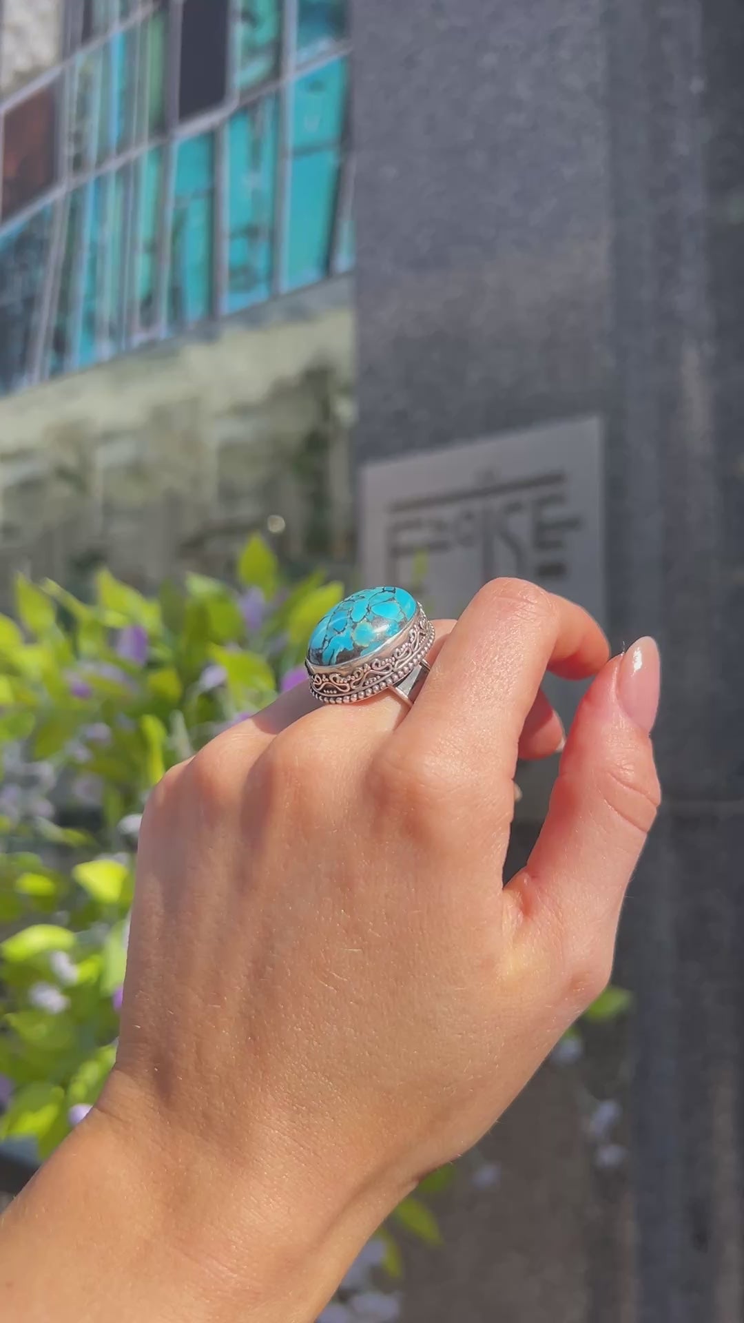Turquoise Boho Sterling Silver Chunky Ring | Size R
