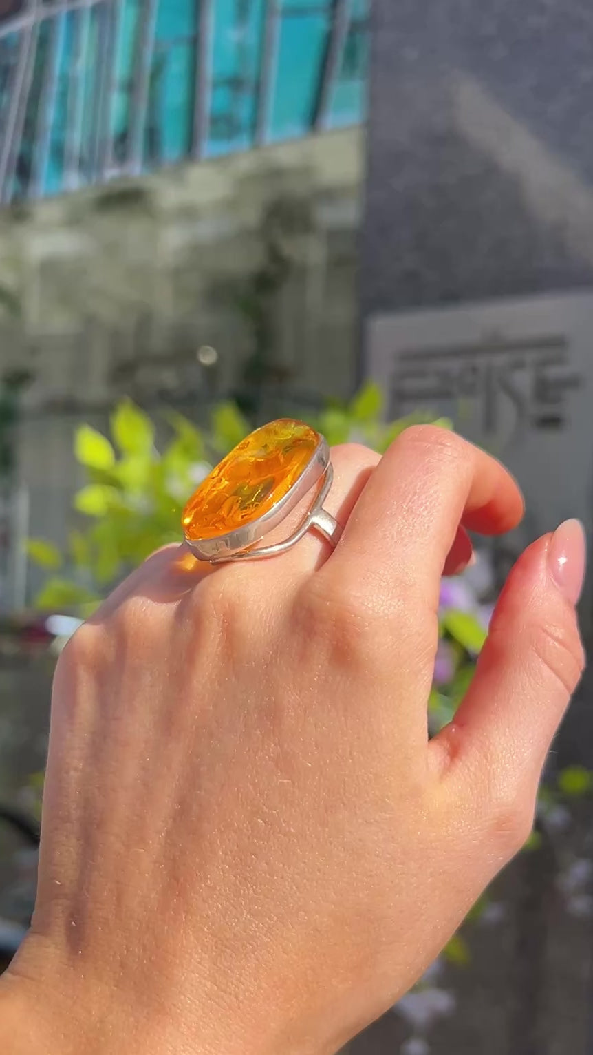 Orange Amber Sterling Silver Super Chunky Ring | Size R