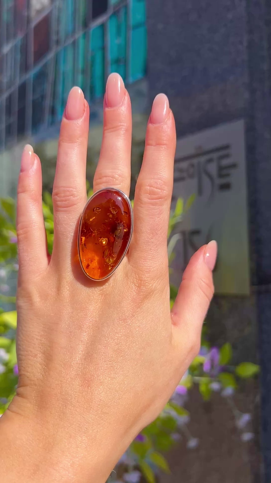 Orange Amber Sterling Silver Super Chunky Ring | Size U