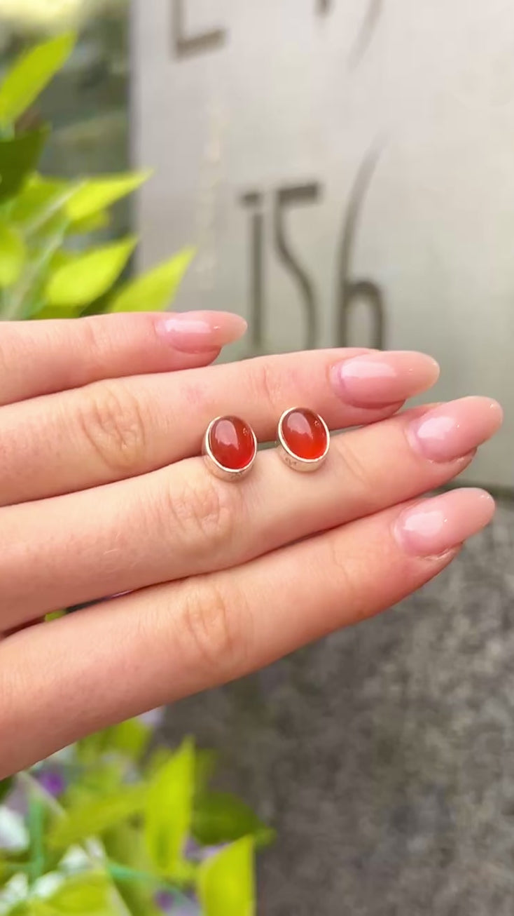 Carnelian Oval Sterling Silver Stud Earrings