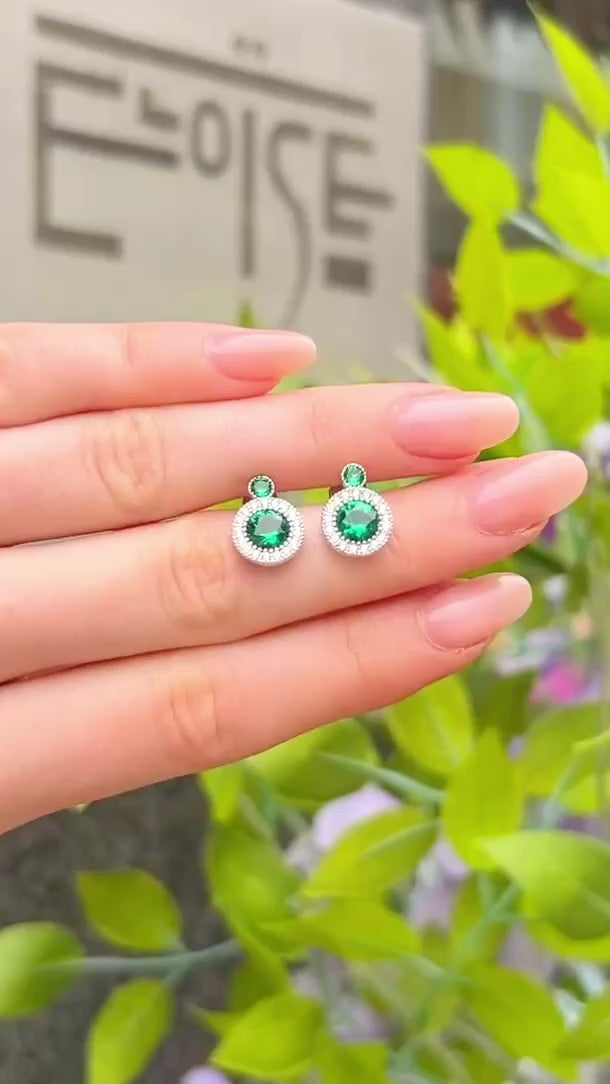 Green Cubic Zirconia Sterling Silver Stud Earrings