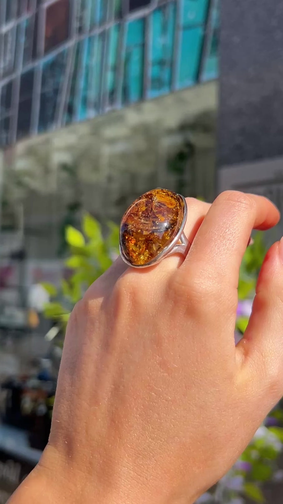 Orange Amber Sterling Silver Super Chunky Ring | Adjustable Size