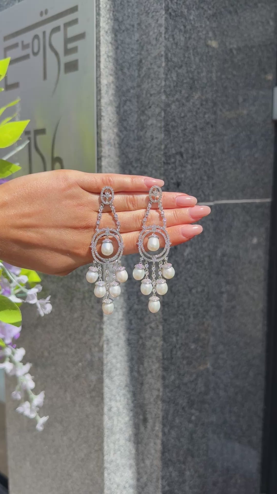 Freshwater Pearl & Cubic Zirconia Sterling Silver Drop Earrings