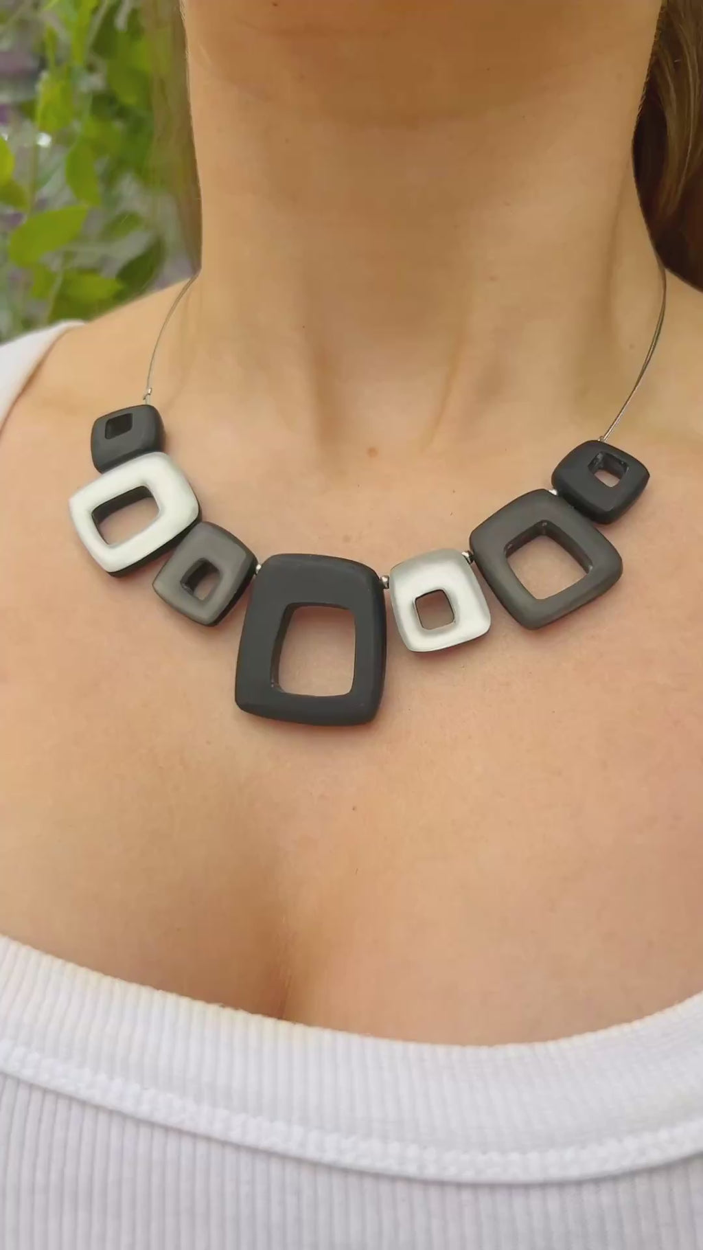 Black, White & Grey Hollow Squares Necklace | Watch This Space