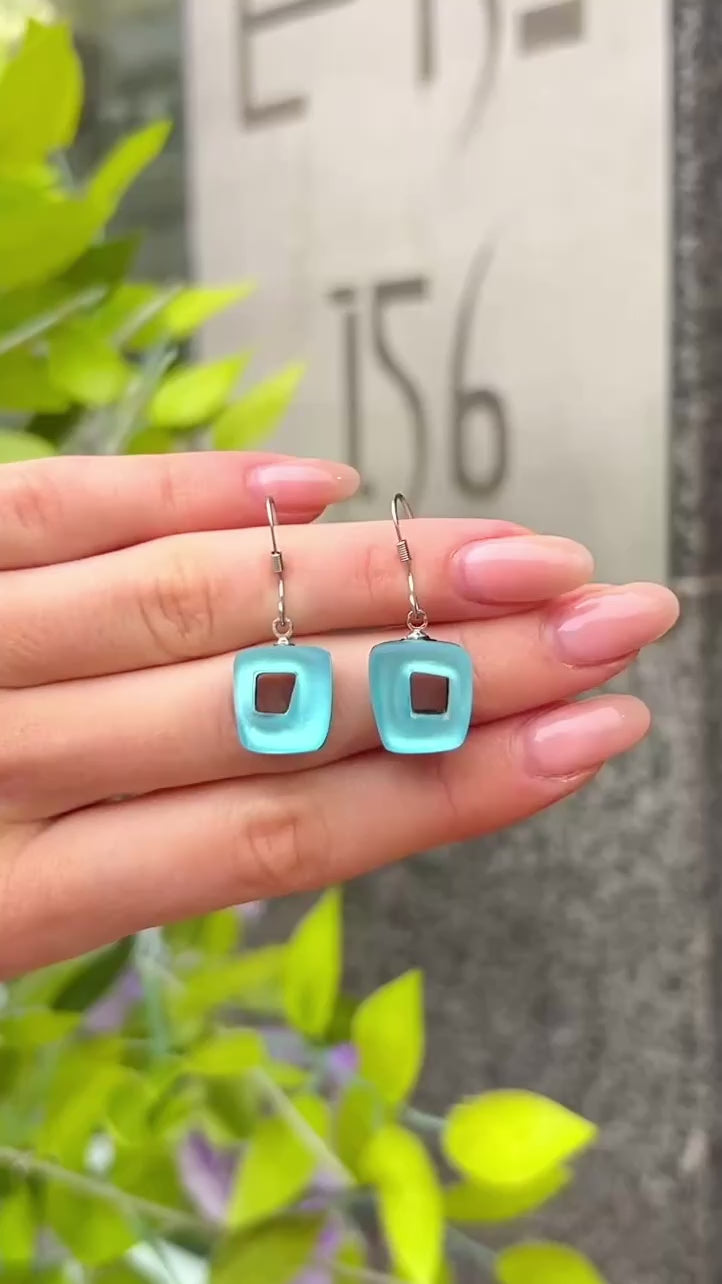 Blue Hollow Squares Drop Earrings | Watch This Space