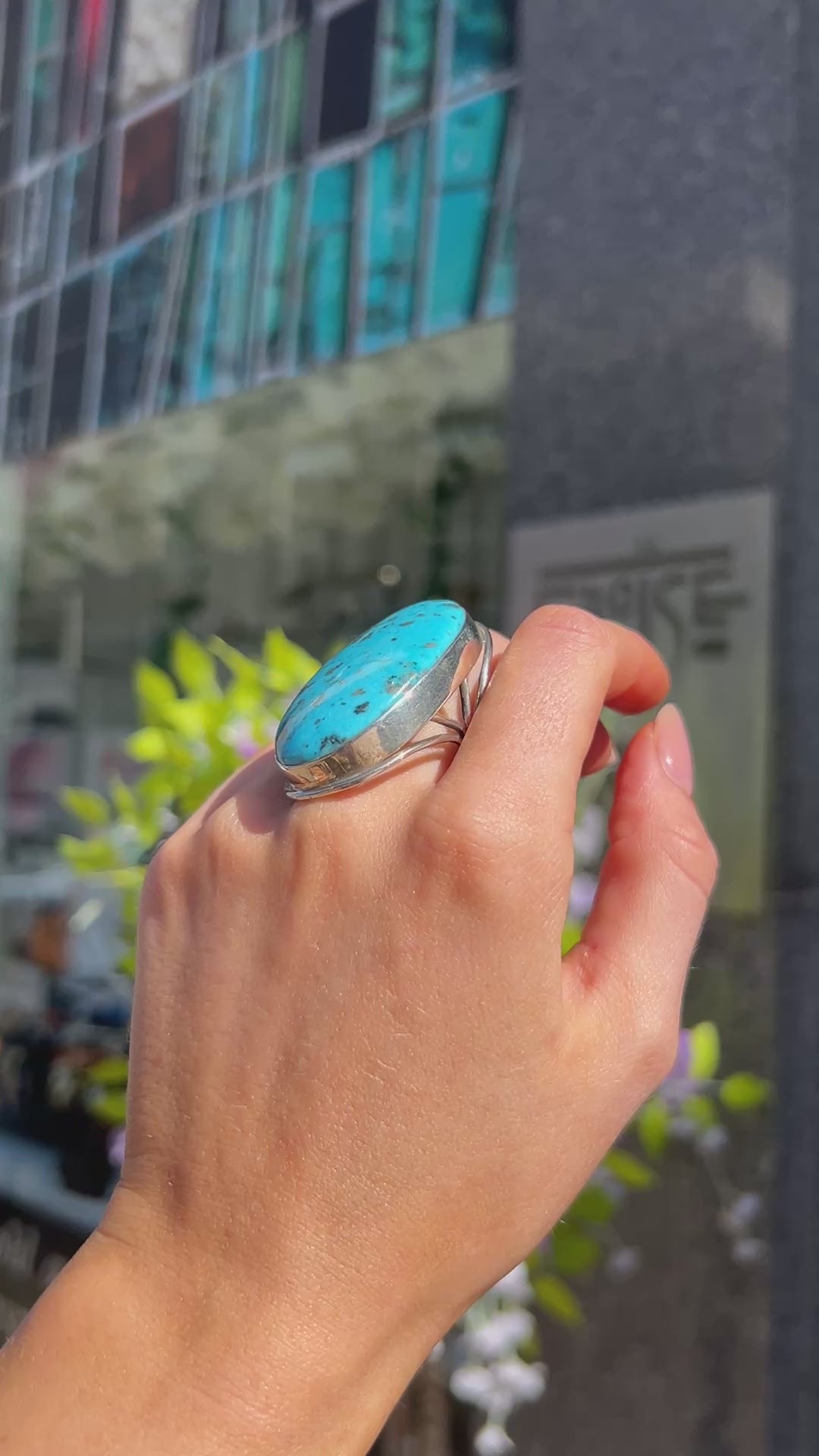 Turquoise Sterling Silver Chunky Ring | Size P