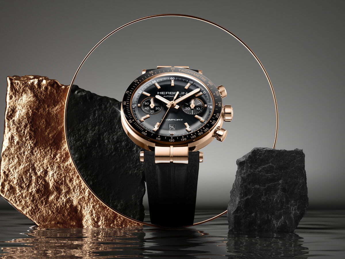 Herbelin Newport Heritage Chronograph Limited Edition (42mm) Black Dial / Black Leather Strap Gent's Watch