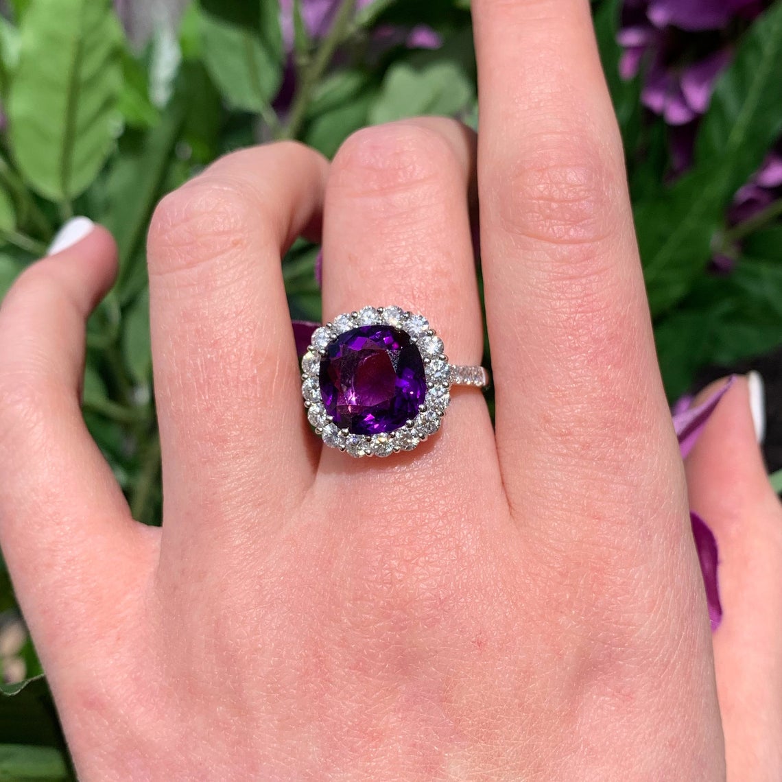 Amethyst halo sale engagement ring